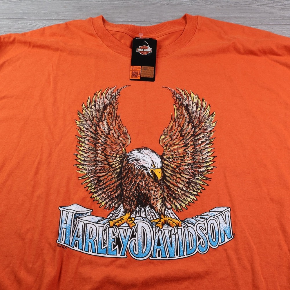 NWT Harley Davidson Upswept Eagle L/S Graphic Tee Men's 5XL Orange Cotton